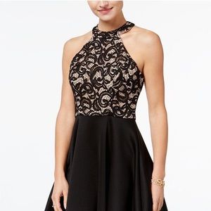 B Darlin Halter-Neck Black Lace Dress